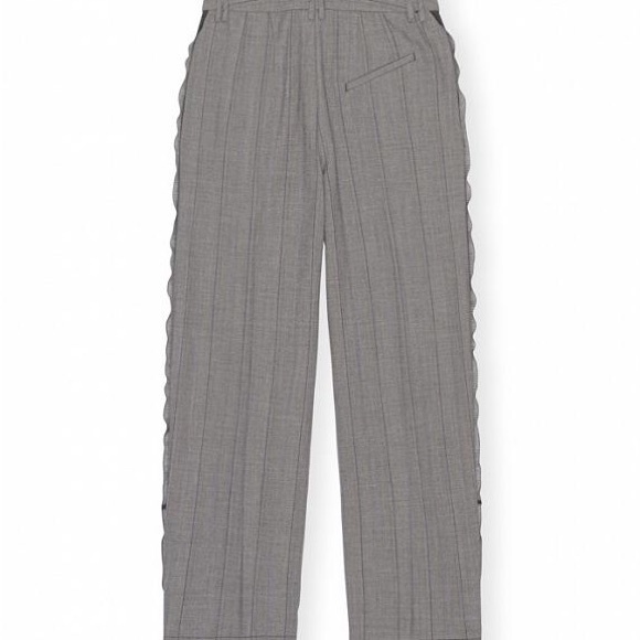 GANNI Grey Herringbone Suiting Relaxed Pleated Pants with lace trim - Picture 8 of 8